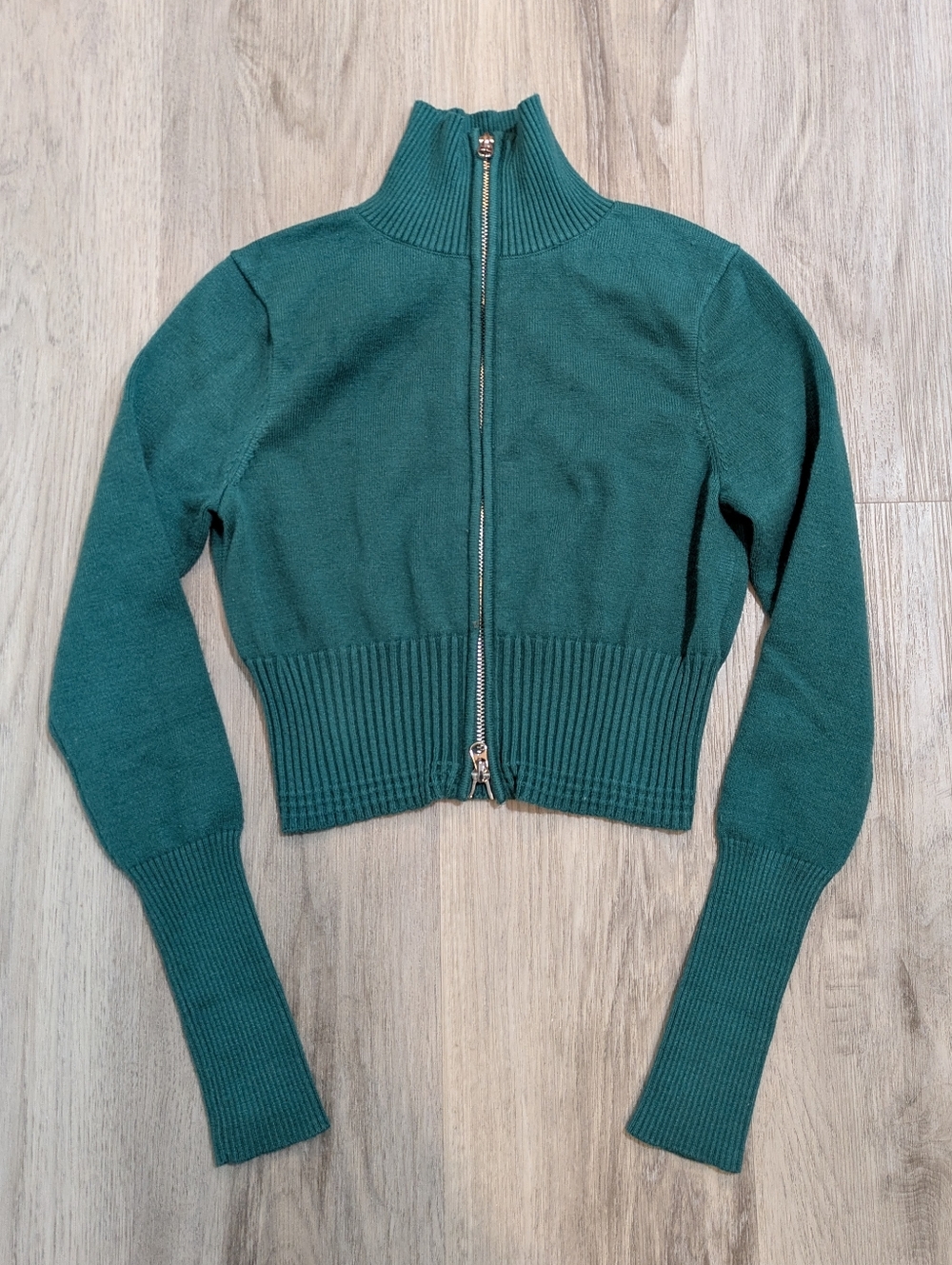 Vintage Urban Outfitters Teal Green Cropped Zip-Up Sweater - Size Small